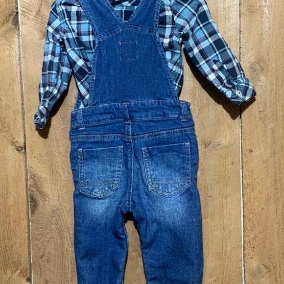 Vintage Genuine Kids From Oshkosh Plaid Print Shirt & Denim Overalls - Picture 6 of 15